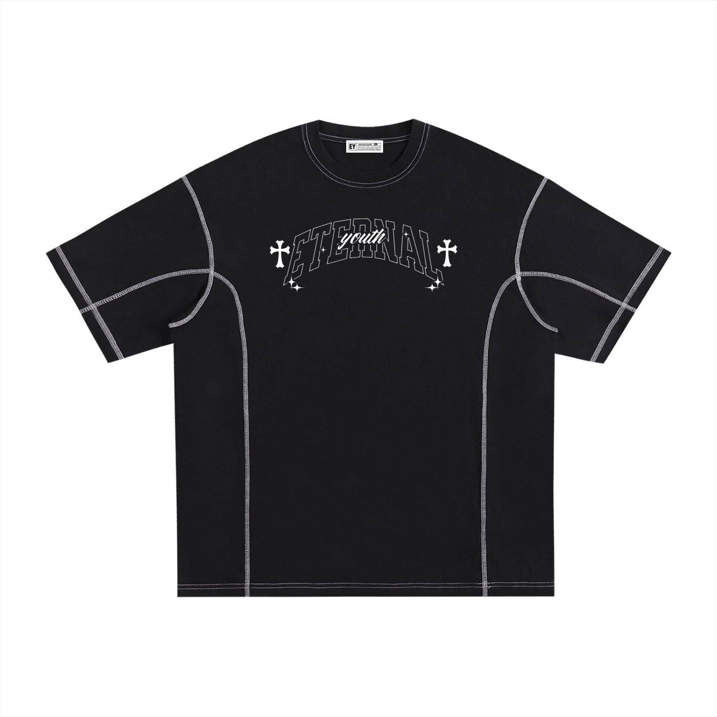 Streetwear Contrast-Stitched Cotton T-Shirt