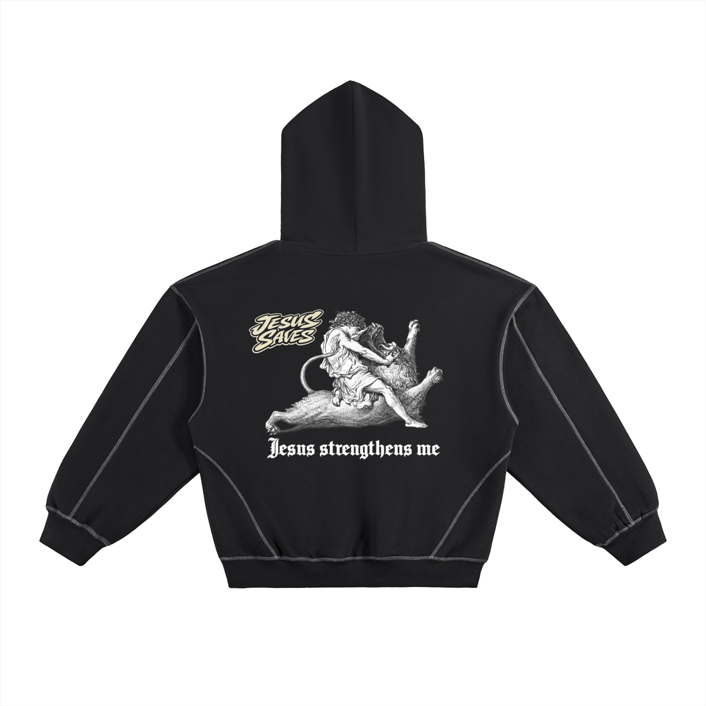 Contrast-Stitched Boxy Fleece Hoodie