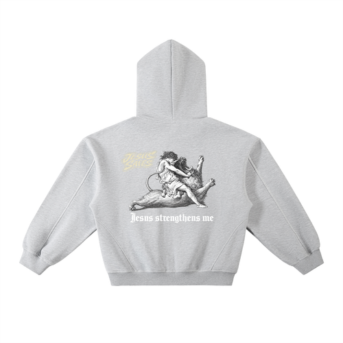 Contrast-Stitched Boxy Fleece Hoodie